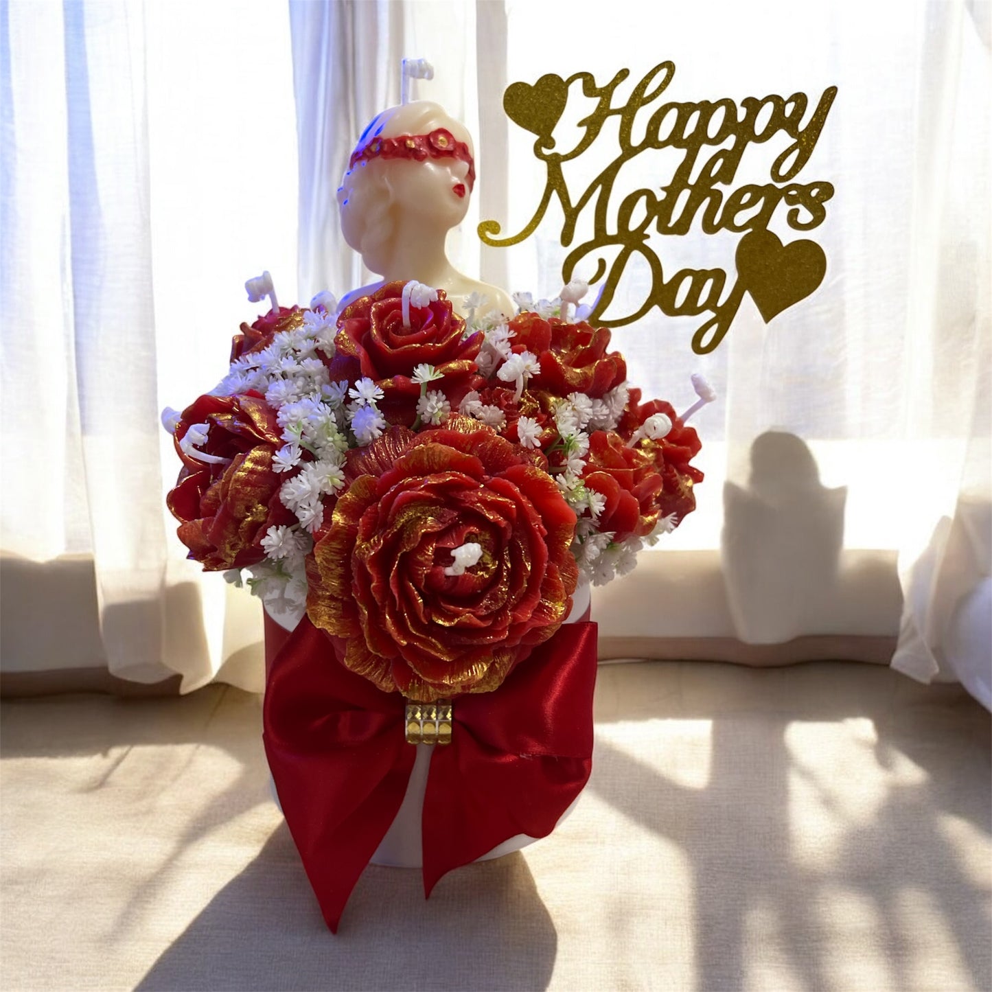 Lady in Red – Sculpted Floral Candle Arrangement