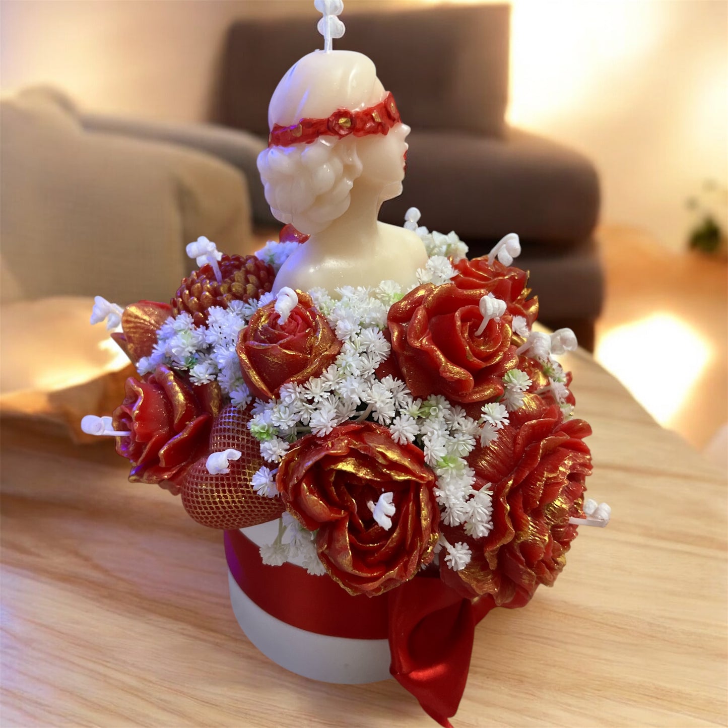 Lady in Red – Sculpted Floral Candle Arrangement