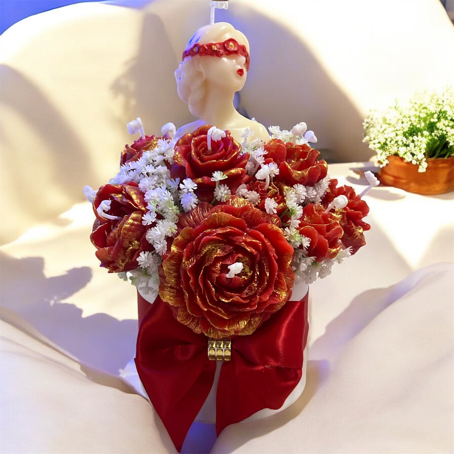 Lady in Red – Sculpted Floral Candle Arrangement