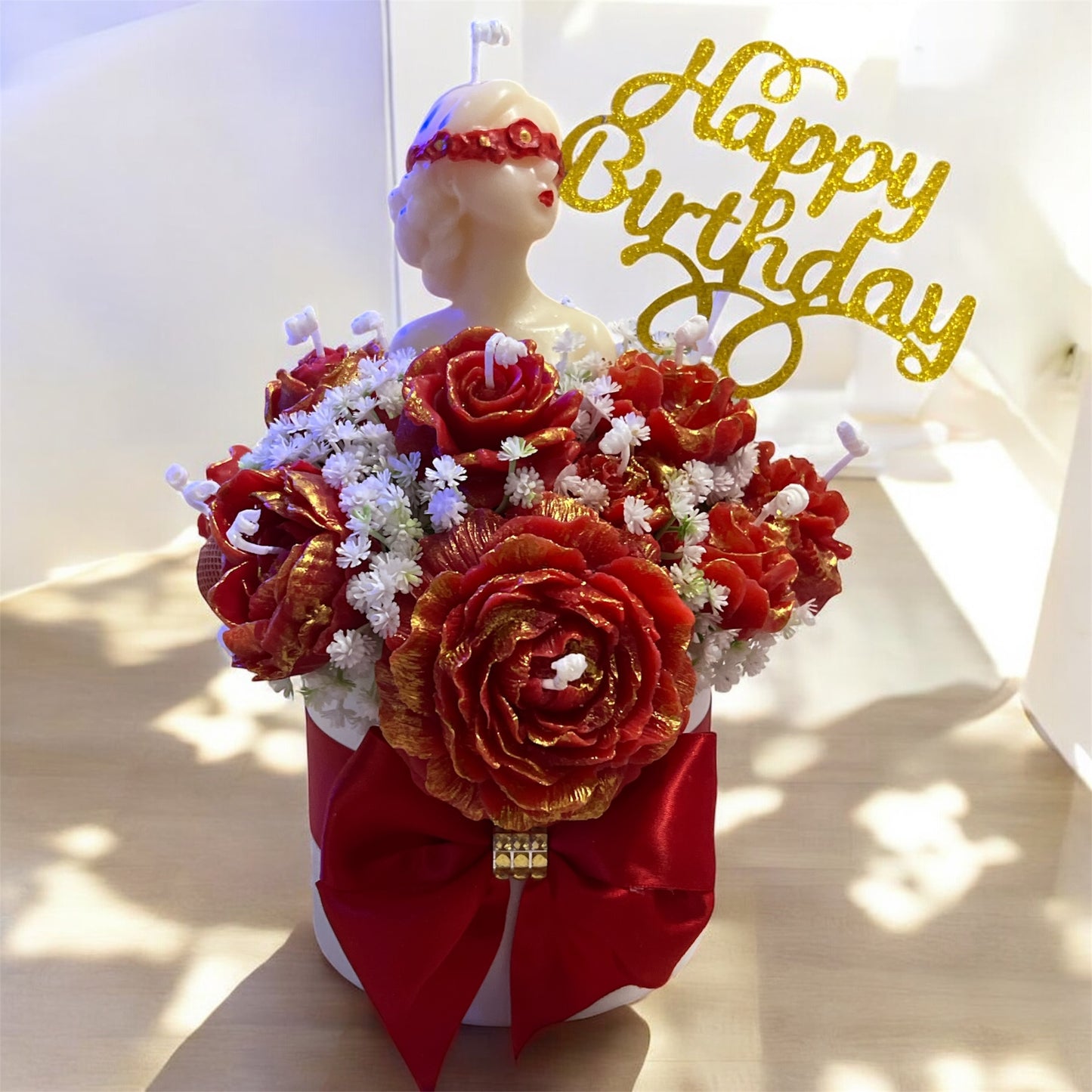 Lady in Red – Sculpted Floral Candle Arrangement