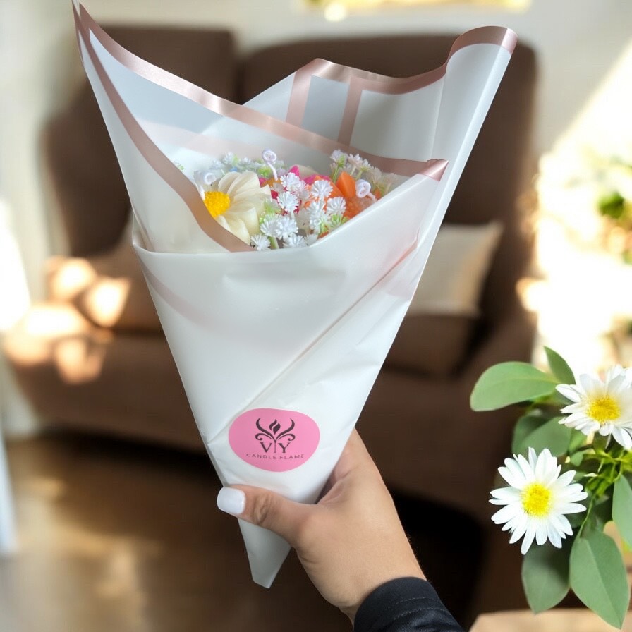 Rainbow Daisy – Handcrafted Candle Bouquet