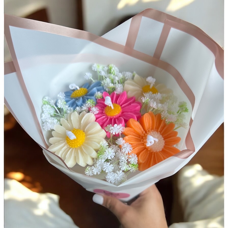 Rainbow Daisy – Handcrafted Candle Bouquet