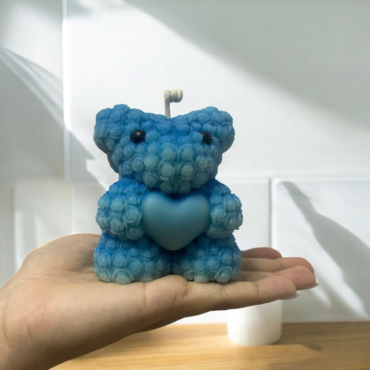 Blue Rose Teddy Candle Medium– 4"x3"