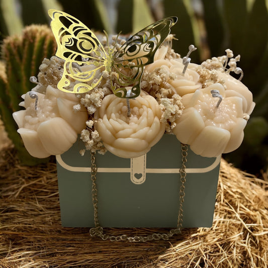 Ivory Garden Bloom with Golden Butterfly