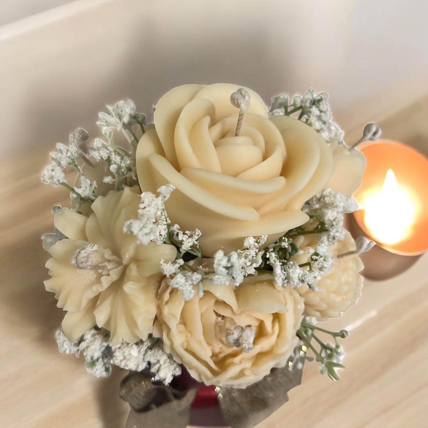 Elegant Peony Candle Arrangement – Handmade Floral Wax Bouquet in Gift Box