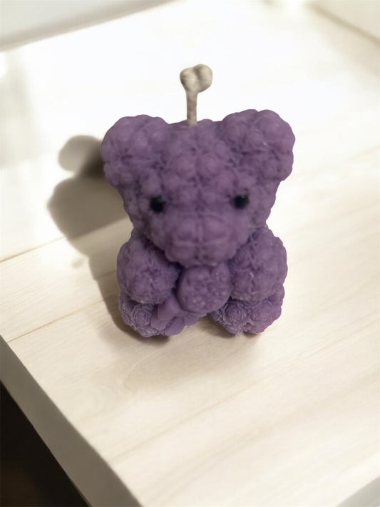 Blue Rose Teddy Candle Small