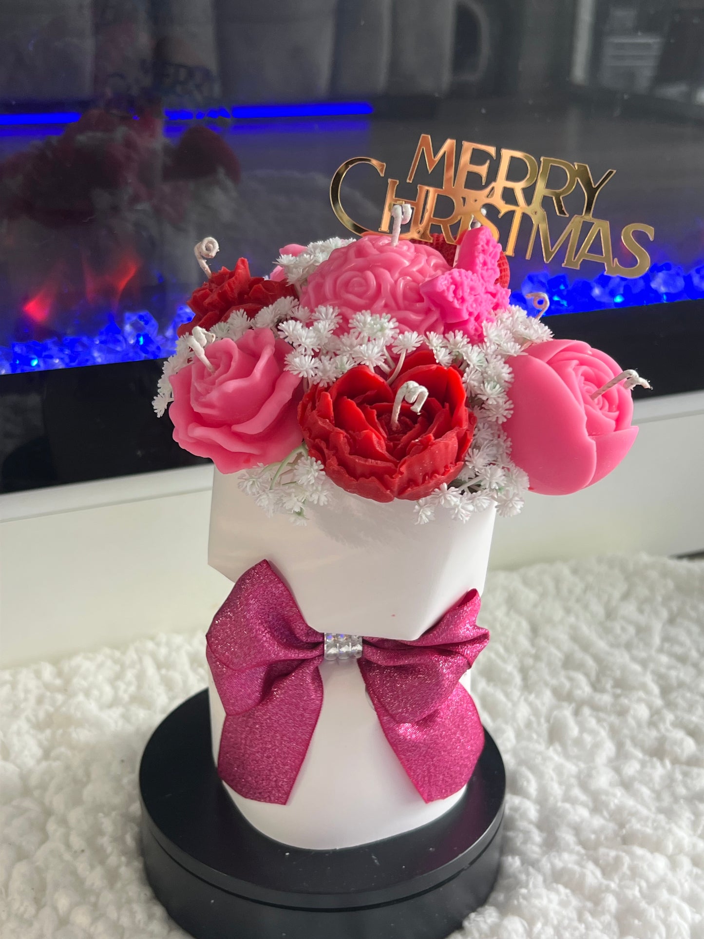 Handcrafted Floral Candle Arrangement – Elegant Rose Bouquet Design