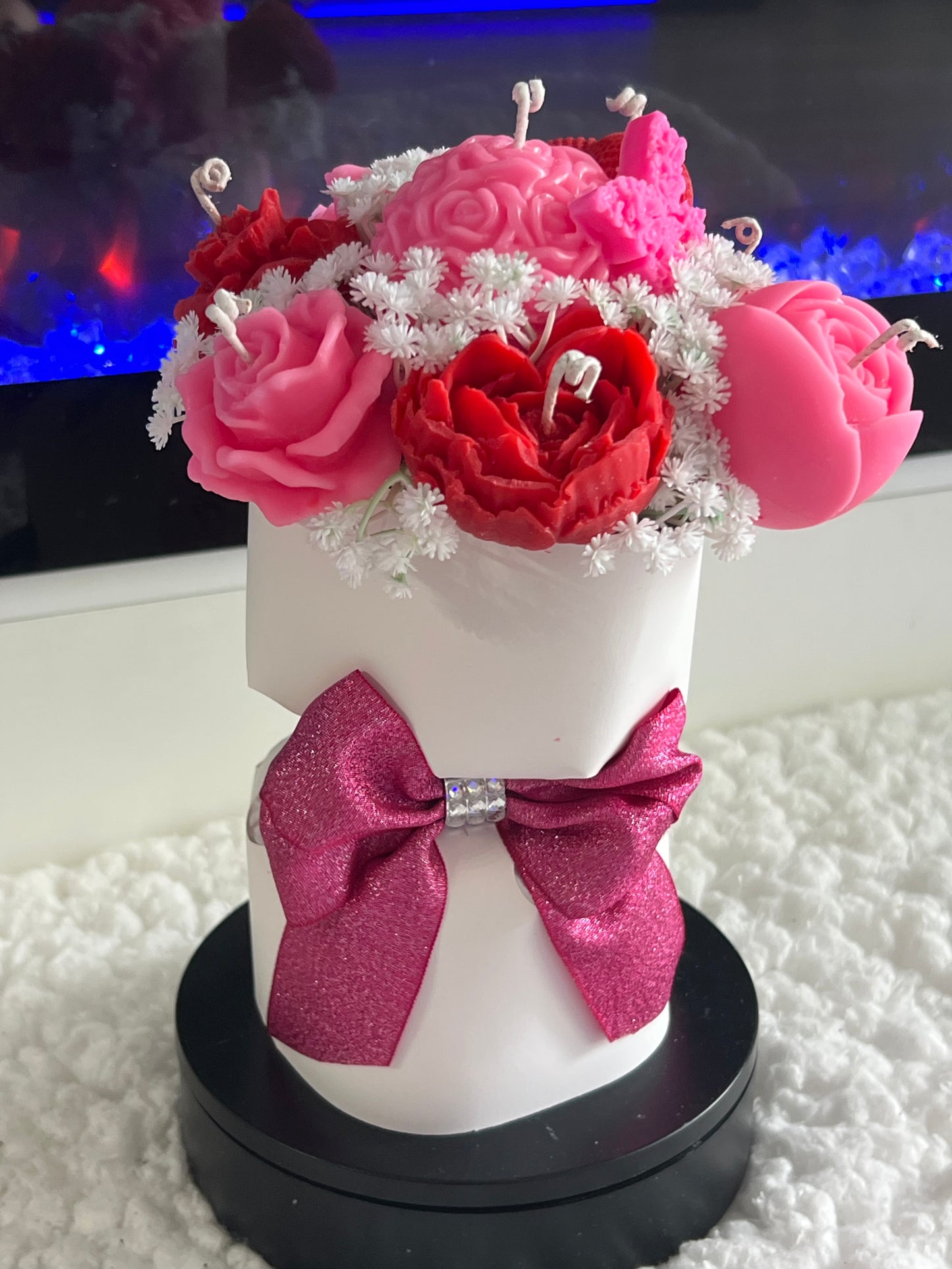 Handcrafted Floral Candle Arrangement – Elegant Rose Bouquet Design