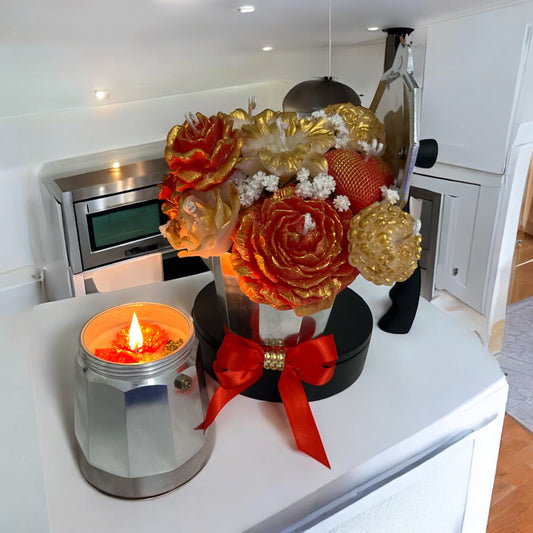 Moka Bloom – Artisanal Candle & Floral Centerpiece