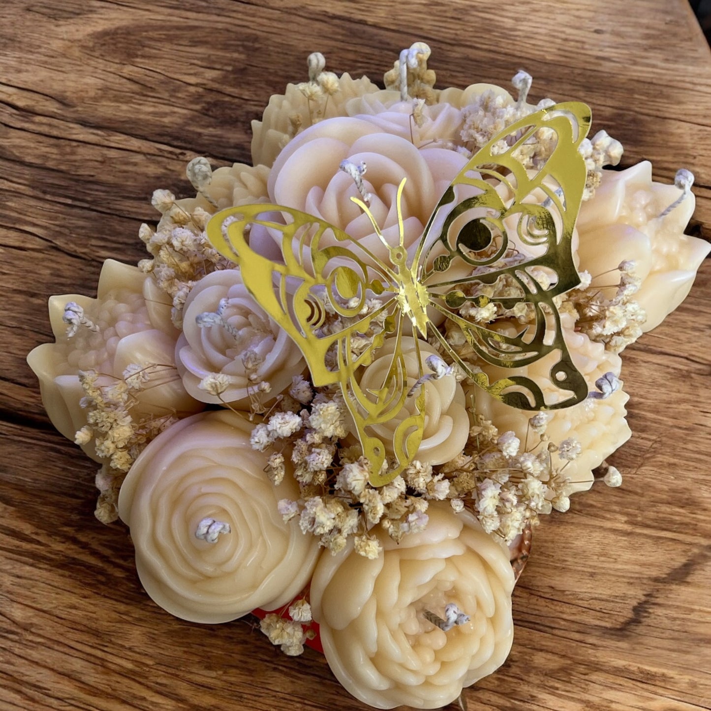 Ivory Garden Bloom with Golden Butterfly