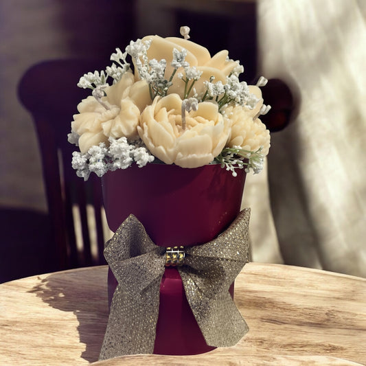 Elegant Peony Candle Arrangement – Handmade Floral Wax Bouquet in Gift Box